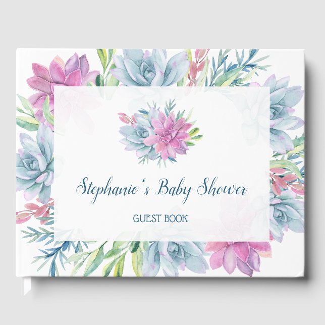 Livre D'or Baby shower hydrocoloré Succulents (Recto)