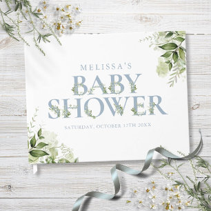 Livre D'or Baby Shower Lettre de Verdure Bleu Poussiéreux
