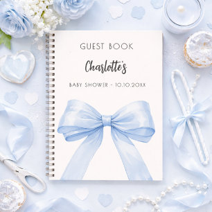 Livre d'or Baby Shower nœud bleu crème ivoire garç