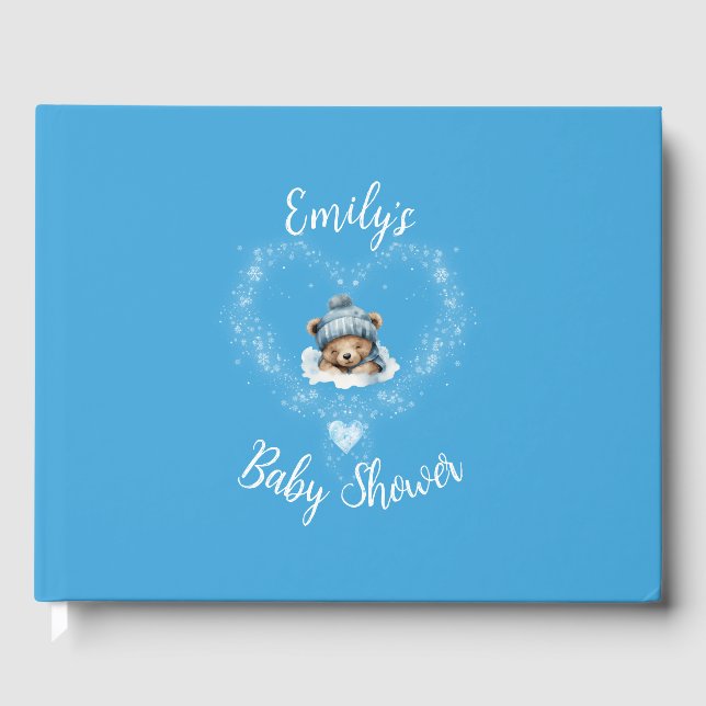 Livre D'or Baby shower Ours Bleu Teddy Excité (Recto)