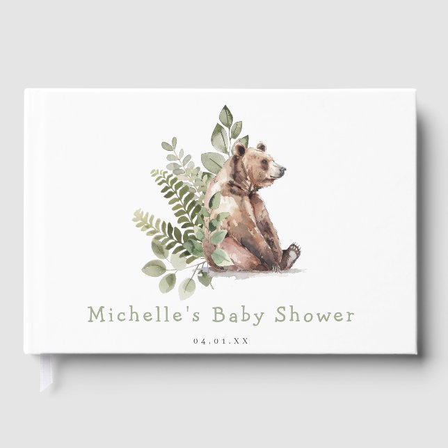 Livre D'or Baby shower Ours d'aquarelle de bois (Recto)