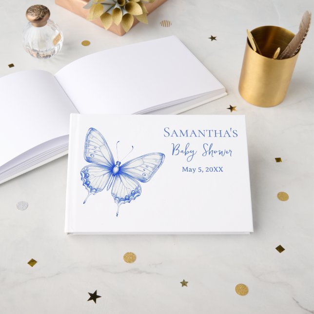 Livre D'or Baby-Shower Papillon de Style Chinois (Recto ouvert)