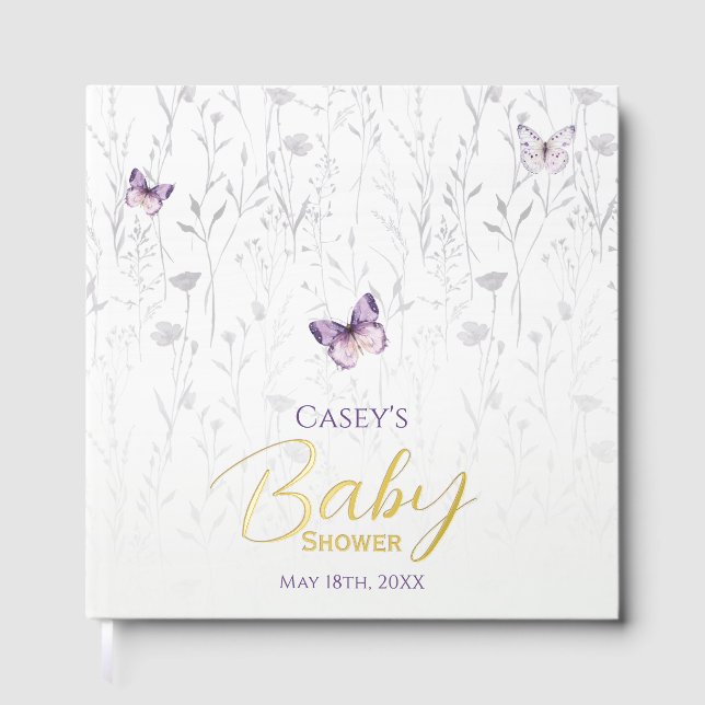 Livre D'or Baby shower papillon violet Boho Floral (Recto)