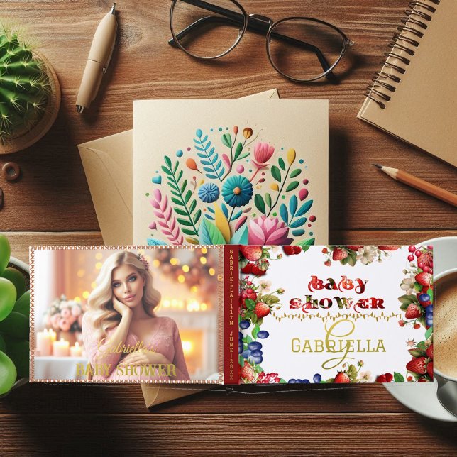 Livre D'or Baby shower photo Très Berry Sweet Strawberry Cute (Photo Baby Shower Very Berry Sweet Strawberry Cute Foil Guest Book)