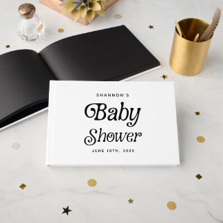 Livre D'or Baby shower rétro noir et blanc minimal