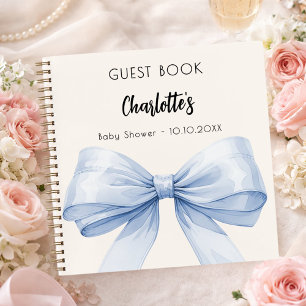 Livre d'or Baby Shower ruban bleu beige crème garç