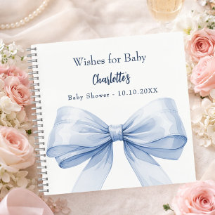 Livre d'or Baby Shower ruban bleu garçon vœux