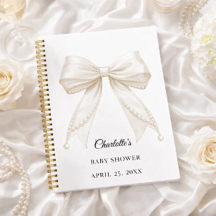Livre d'or Baby Shower ruban ivoire perles blanche
