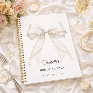 Livre d'or Baby Shower ruban perles ivoire blanc