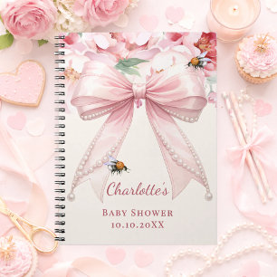 Livre d'or Baby Shower ruban rose fleurs maman abe