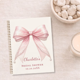 Livre d'or Baby Shower ruban rose perles ivoire