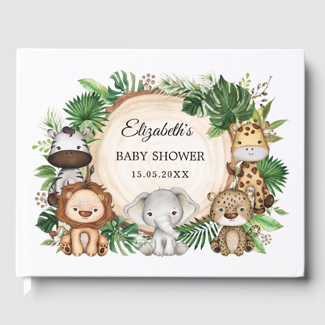 Livre D'or Baby shower tendance Jungle Safari Animaux (Recto)