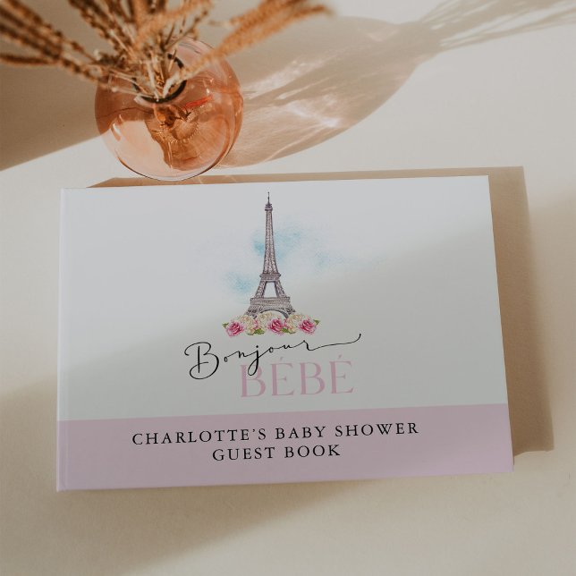 Livre D'or Baby shower Tour Eiffel rose Bonjour Bébé (Créateur téléchargé)