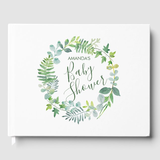 Livre D'or Baby shower Vert aquarelle couronne (Recto)