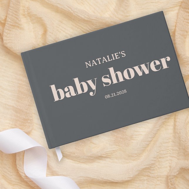 Livre D'or Bain de bébé typographie boho gris rose (Créateur téléchargé)