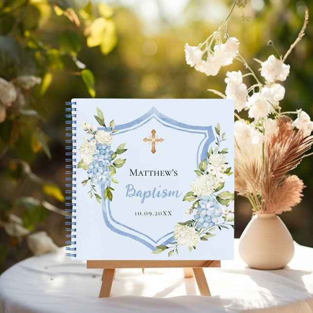 Livre d'or baptême blason fleurs bleues garçon (Créateur téléchargé)