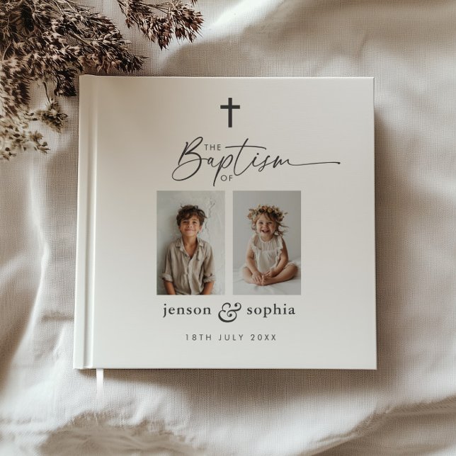 Livre D'or Baptême conjoint 2 photo (Zazzle Joint Baptism 2 Photo Guest Book
)
