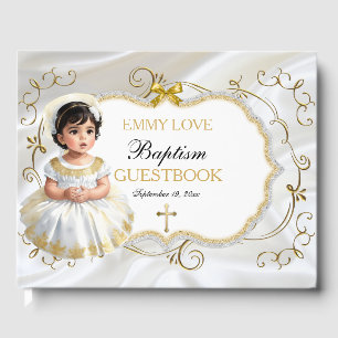 Livre D'or Baptême de bébé fille Christening Blanc & Croix do