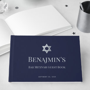 Livre D'or Bar Mitzvah Bleu Marine Faux Étoile d'argent de Da