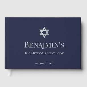 Livre D'or Bar Mitzvah Bleu Marine Faux Étoile d'argent de Da