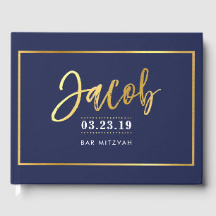 Livre D'or BAR MITZVAH faux or moderne sur marine pour JACOB