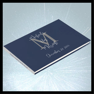 Livre D'or Bar Mitzvah Monogramme Bleu Gris Blanc Registre
