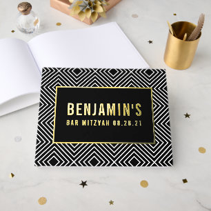 Livre D'or BAR MITZVAH motif géométrique moderne gras noir