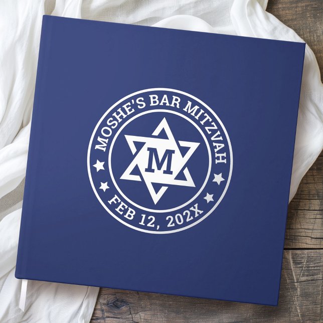 Livre D'or Bar mitzvah Star de David bleu n'importe quelle co (Bar mitzvah Star of David blue any color monogram Guest Book)