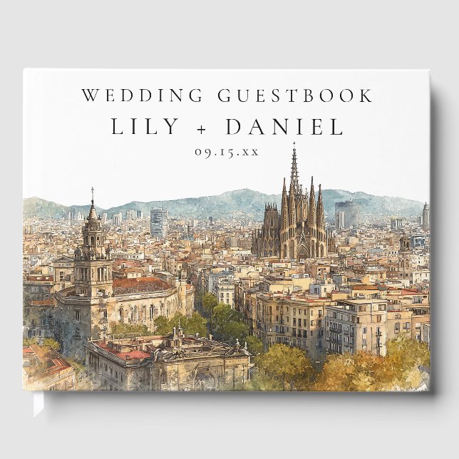 Livre D'or Barcelona Skyline Watercolor Wedding (Recto)
