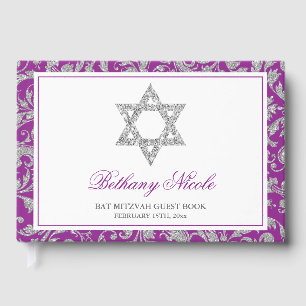 Livre D'or Bat mitzvah de Parties scintillant d'argent violet