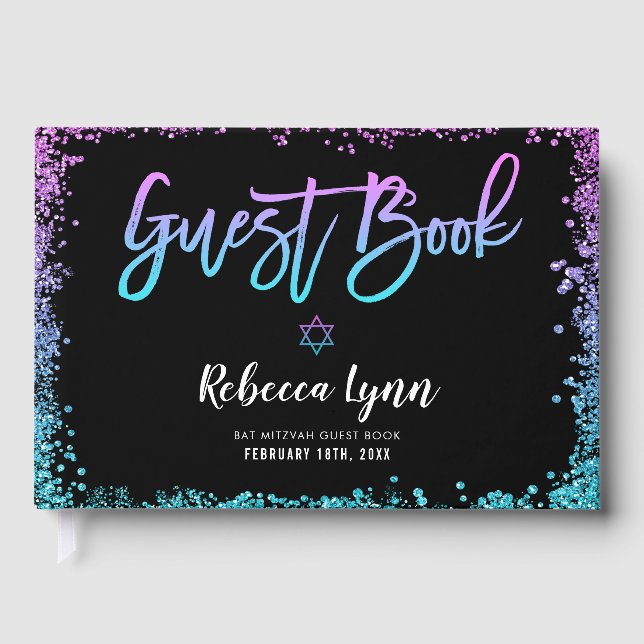 Livre D'or Bat mitzvah de Parties scintillant Turquoise viole (Recto)