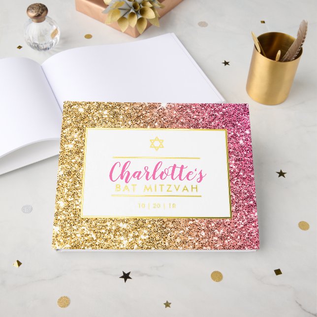 Livre D'or BAT MITZVAH glam chic cool luxe or rose parties sc (Recto ouvert)