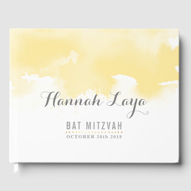 Livre D'or BAT MITZVAH moderne jolie aquarelle jaune (Recto)