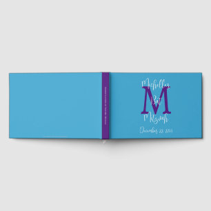 Livre D'or Bat mitzvah Monogram Sky Blue Purple White Connexi