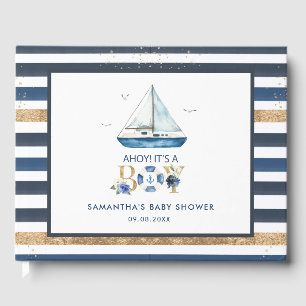 Livre D'or Bateau bleu nautique Ahoy C'est un Baby shower gar