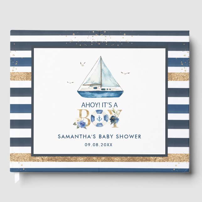 Livre D'or Bateau bleu nautique Ahoy C'est un Baby shower gar (Recto)