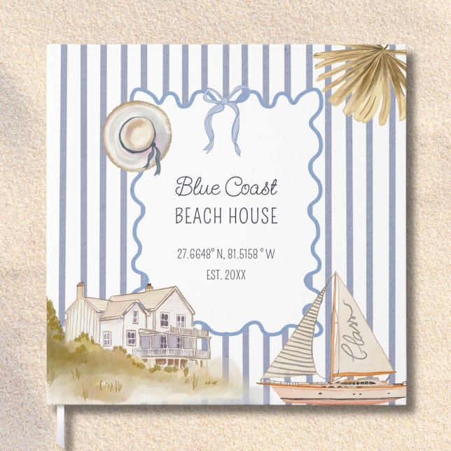 Livre D'or Beach House Blue Coastal Chic Information de l'inv (In situ)