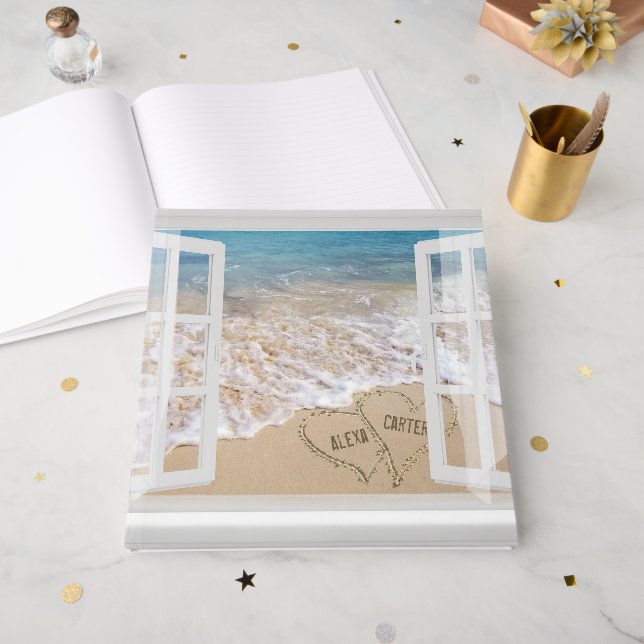 Livre D'or Beach Wedding Hearts in Window  (Recto ouvert)