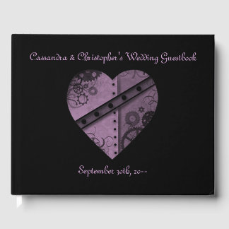 Livre D'or Beau coeur de steampunk violet sur noir