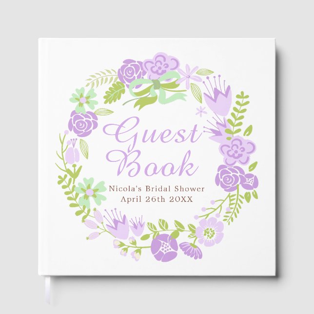 Livre D'or Beautiful Purple Floral Wreath Bridal Shower (Recto)