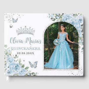 Livre D'or Bébé Bleu Floral Papillons Quinceañera Photo