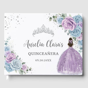Livre D'or Bébé Bleu Lilac Floral Princesse Silver Quinceañer