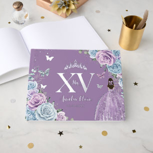 Livre D'or Bébé Bleu pourpre Lilac Floral Argent Quinceañera