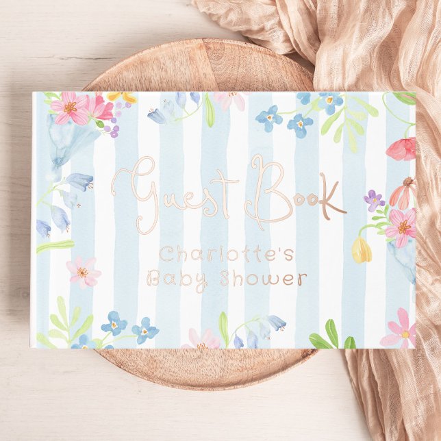 Livre D'or Bébé en fleur Baby shower de rayures lunaires (Créateur téléchargé)