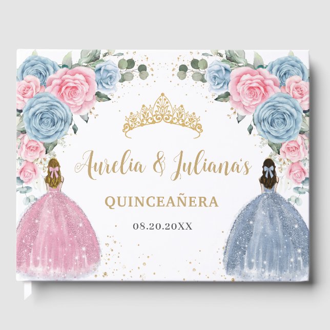 Livre D'or Bébé rose Bleu Floral Princesses Twins Quinceañera (Recto)