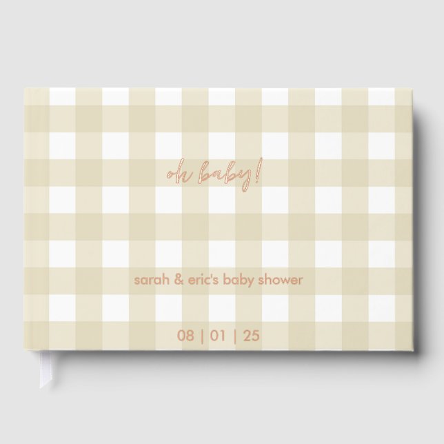 Livre D'or Beige Gingham Baby Shower Guest Book (Recto)