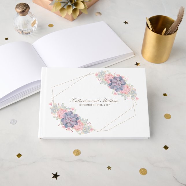 Livre D'or Belle aquarelle Succulents Mariage (Recto ouvert)