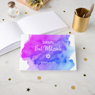 Livre D'or Belle BAT MITZVAH aquarelle moderne violet bleu ét