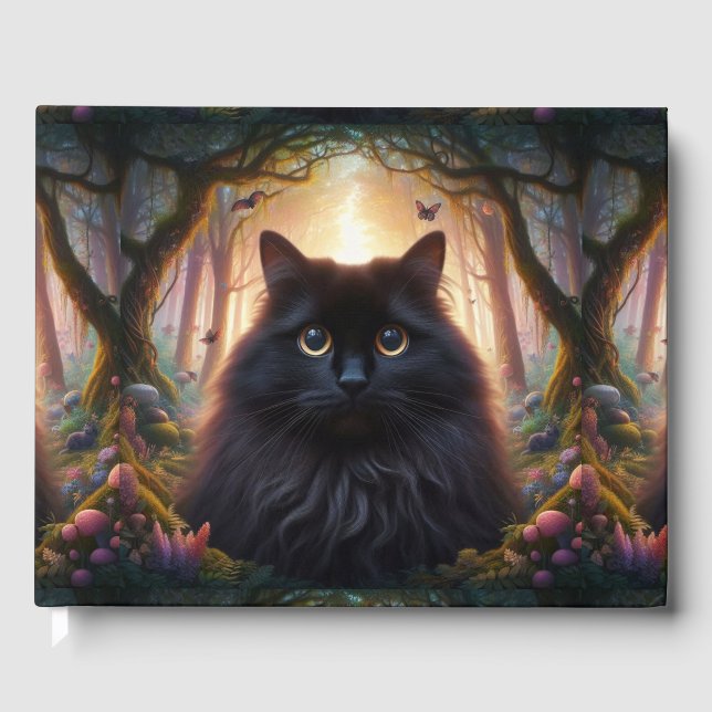 Livre D'or Belle Chat Noir Fluffy avec Yeux Or Ajouter Info (Recto)