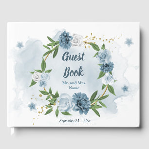 Livre D'or belle couleur bleue fleurs verdure couronne